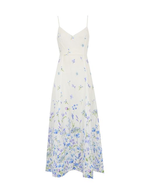 Abito Guadalupe in lino con stampa floreale Bianco/Blu Mc2 Saint Barth | GUADALUPE05784H LINEN FLOWER BLUE 01